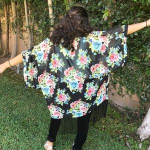 Black floral Kimono